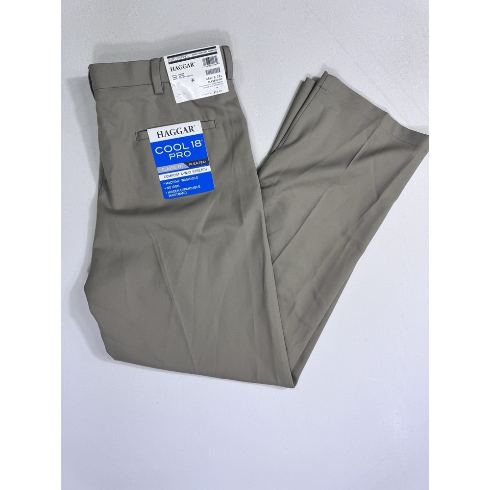 Haggar Cool 18 Pro Classic Fit Slacks Men's 36x32 (36x31) NWT Stretch Pleated